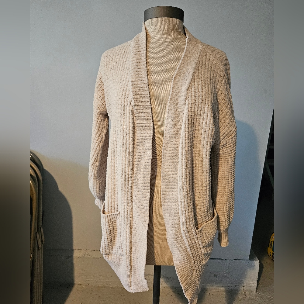 Cream colored Pink Rose cardigan sweater